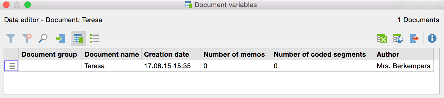 “Overview of variables” for a newly imported document “Overview of variables” for a newly imported document