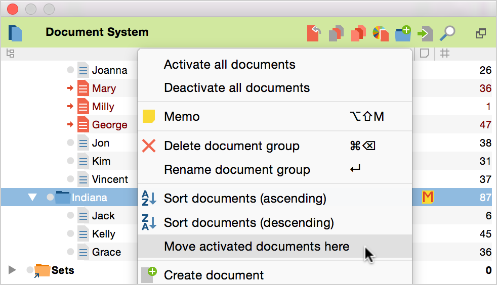 Move all activated documents at once to a document group Move all activated documents at once to a document group
