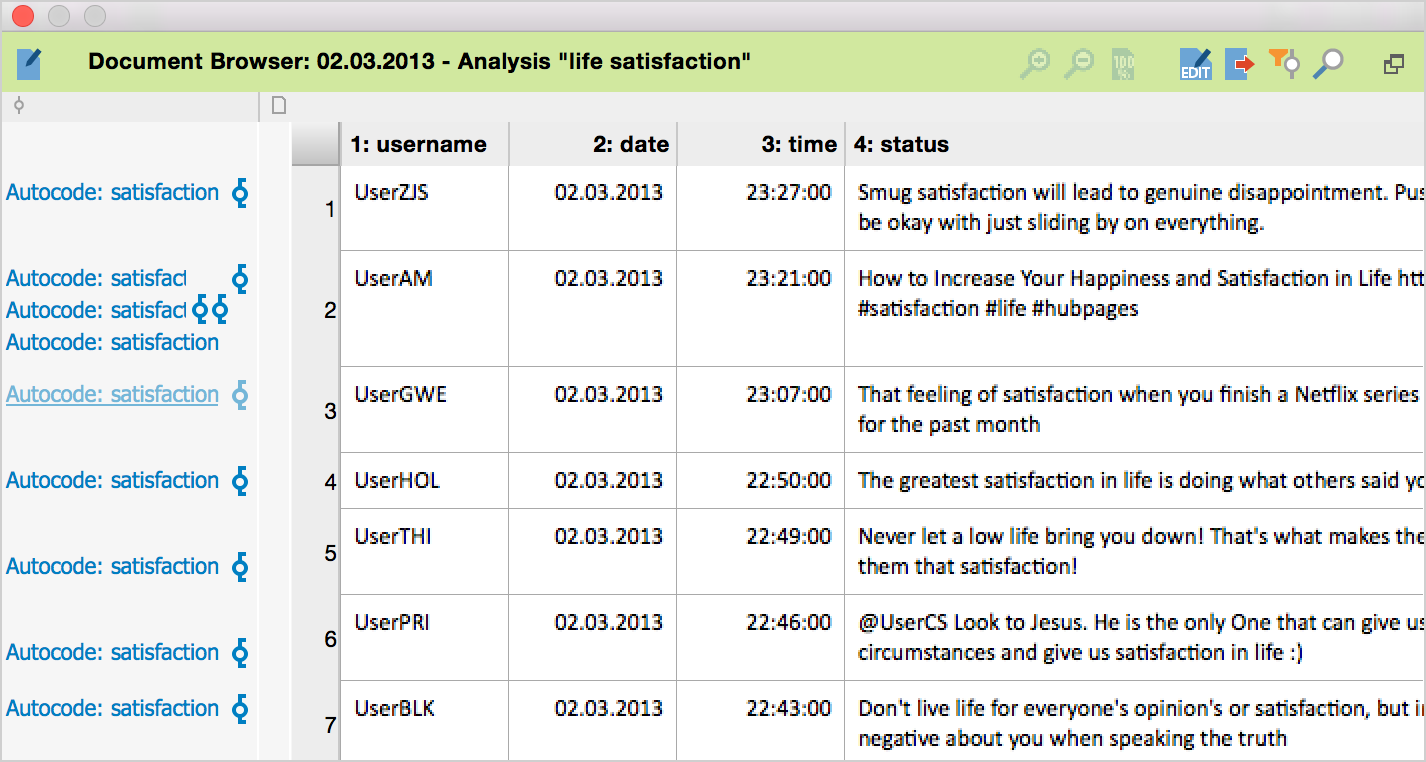 Imported table document in the “Document Browser