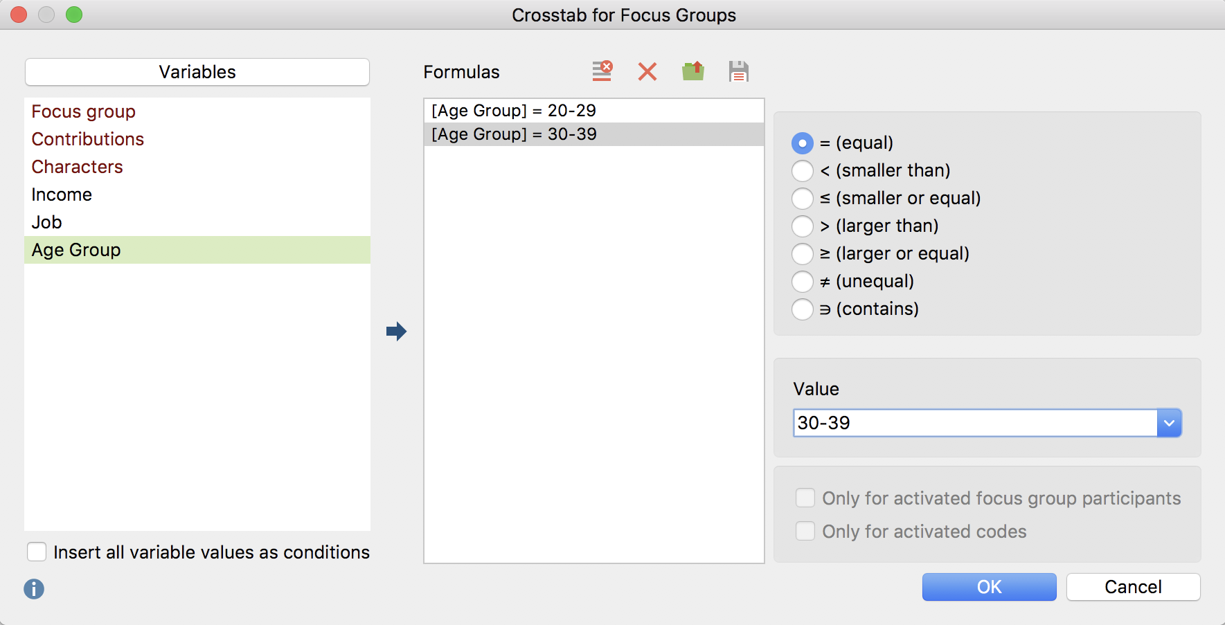 Define participant groups for the columns Define participant groups for the columns