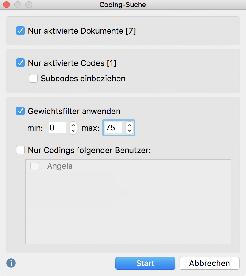 Fenster „Segment-Suche“ Fenster „Segment-Suche“