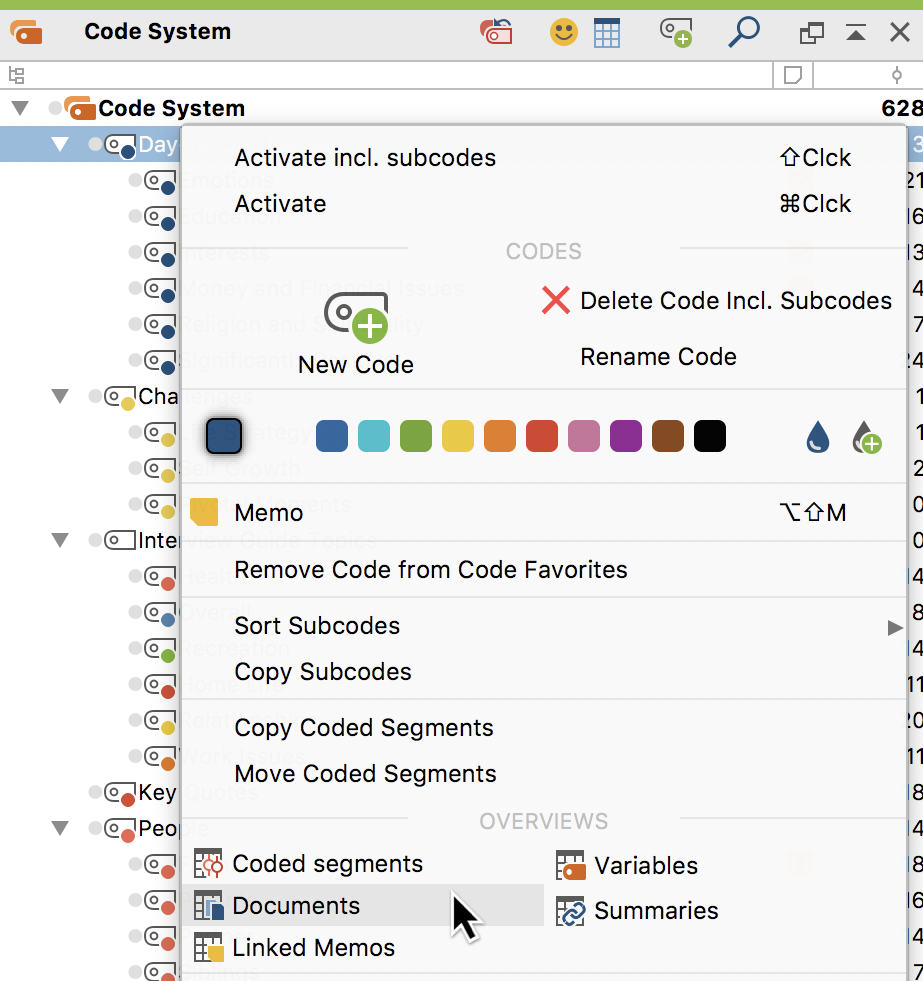 The Overview of Documents in the context menu The Overview of Documents in the context menu