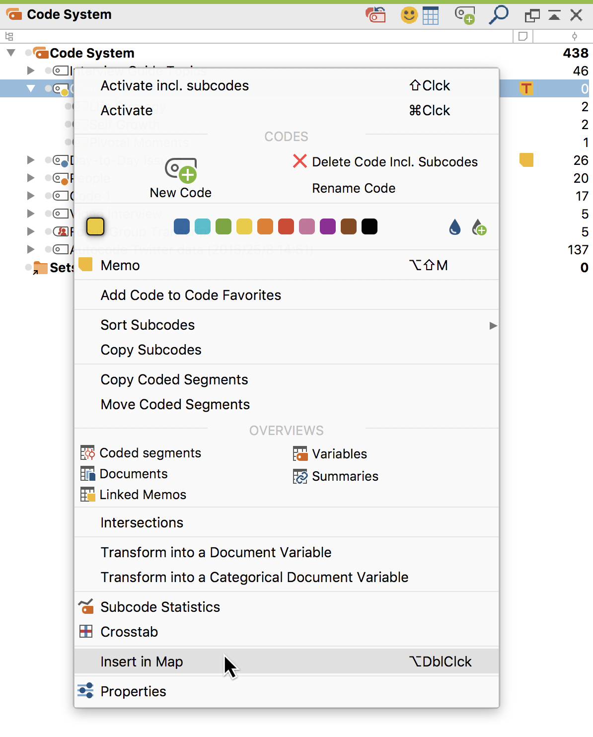 Inserting an element via the context menu Inserting an element via the context menu