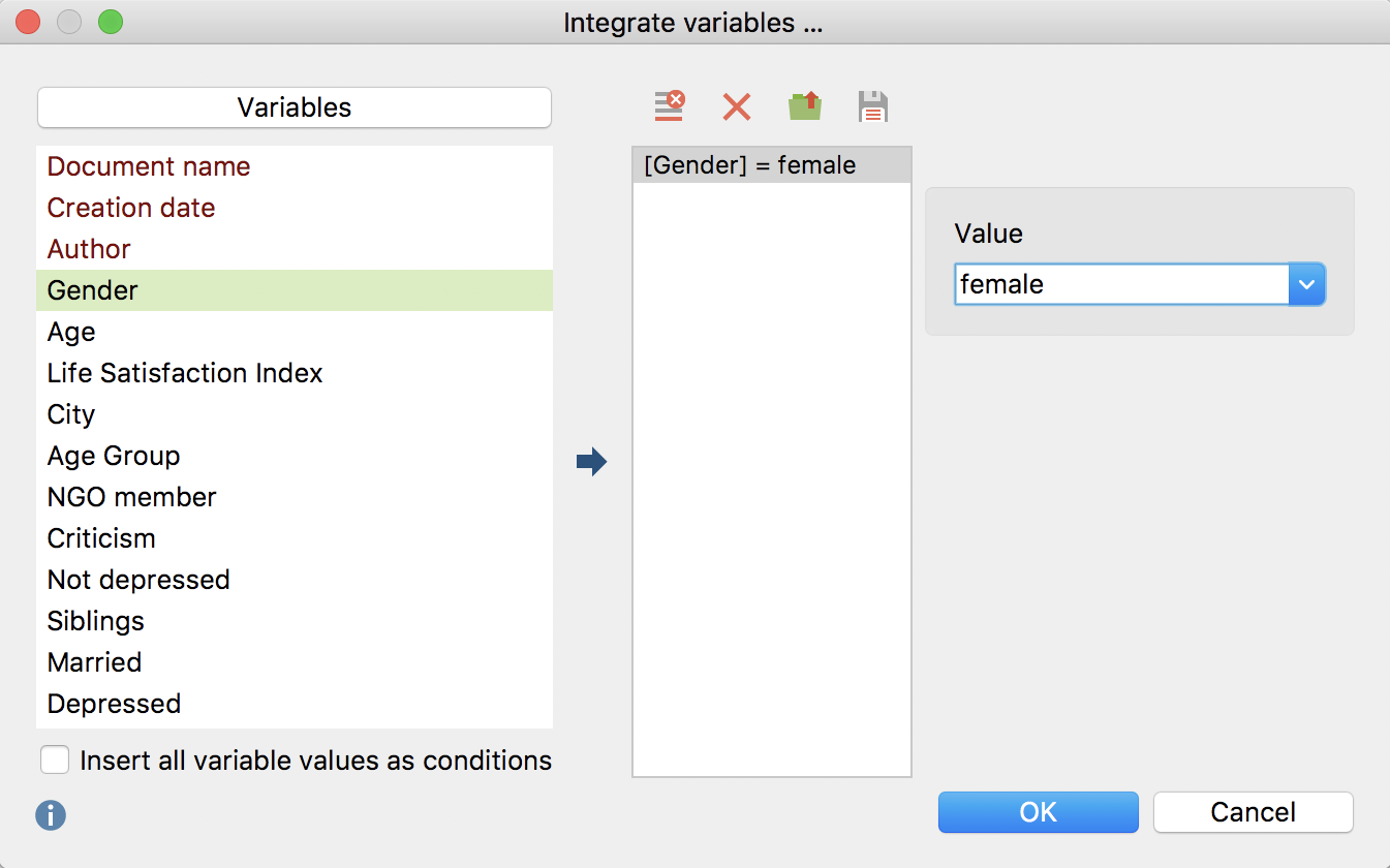 Selecting variable values in the “Existence of Code” analysis Selecting variable values in the “Existence of Code” analysis