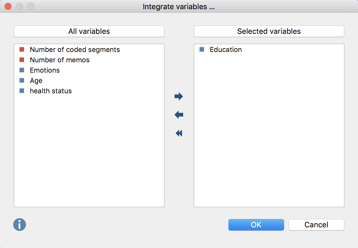 Selecting variable values in the “Code frequency” analysis Selecting variable values in the “Code frequency” analysis