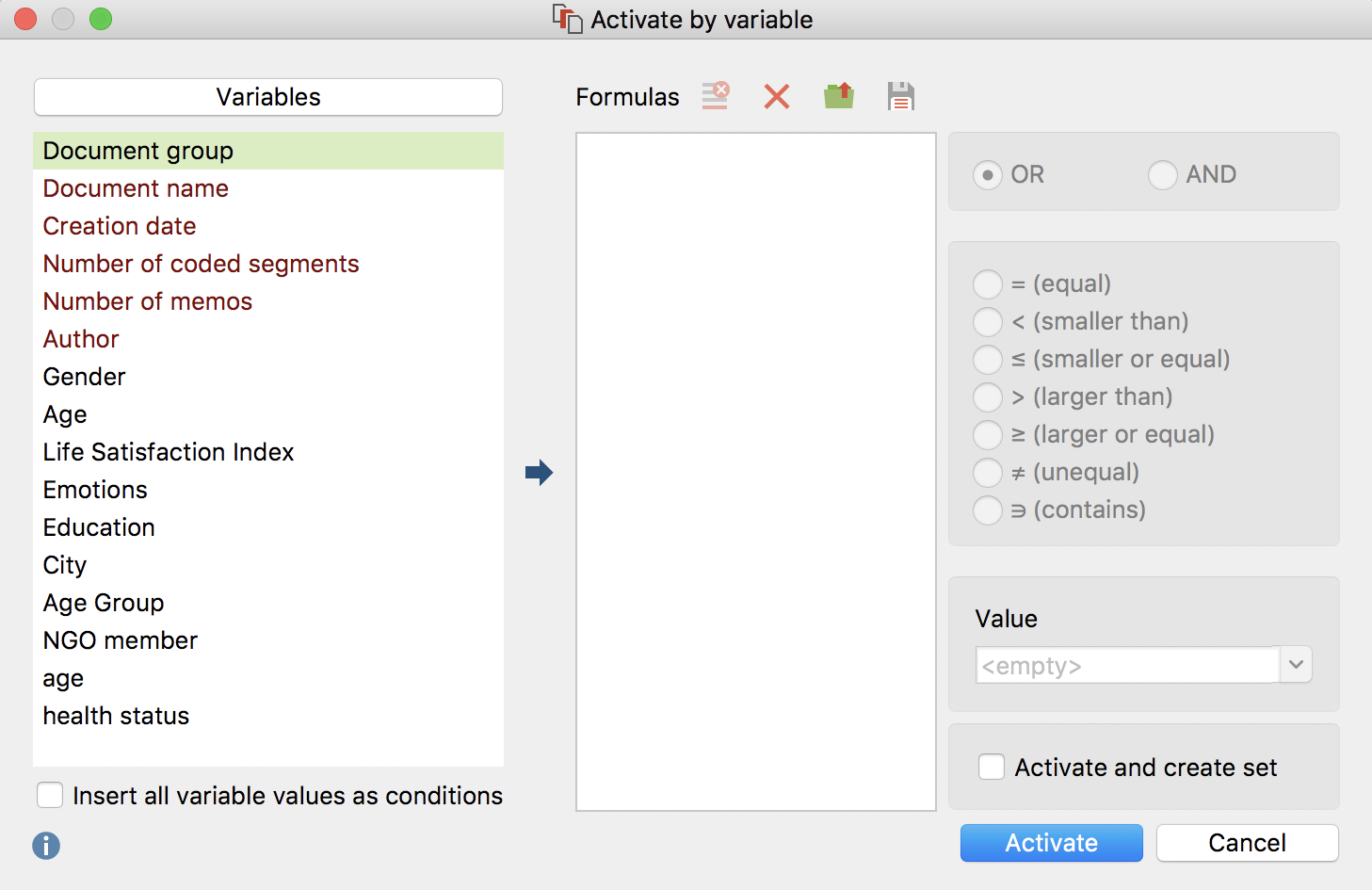 Dialog field for activation by variable Dialog field for activation by variable