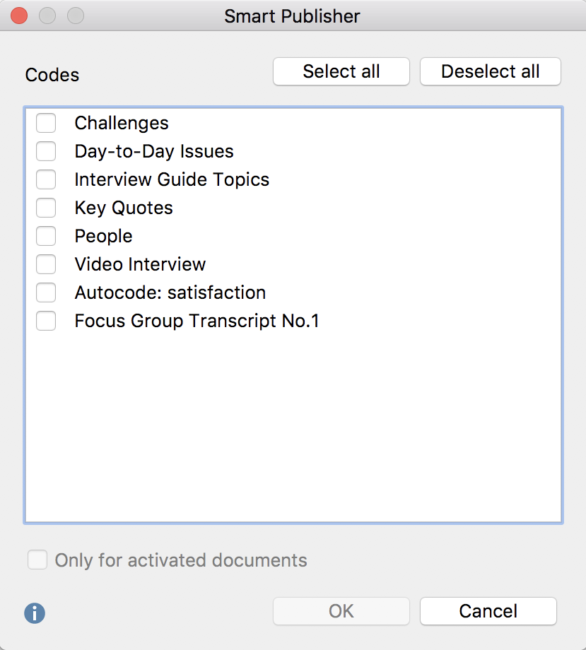 Selecting top-level codes for Smart Publisher Selecting top-level codes for Smart Publisher