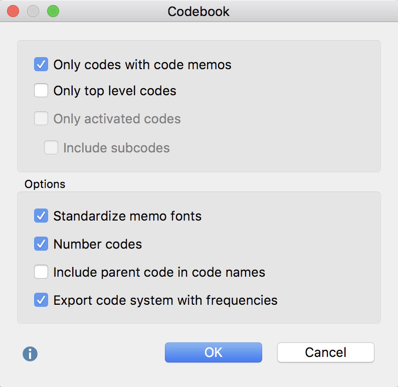 Setting options for the Codebook