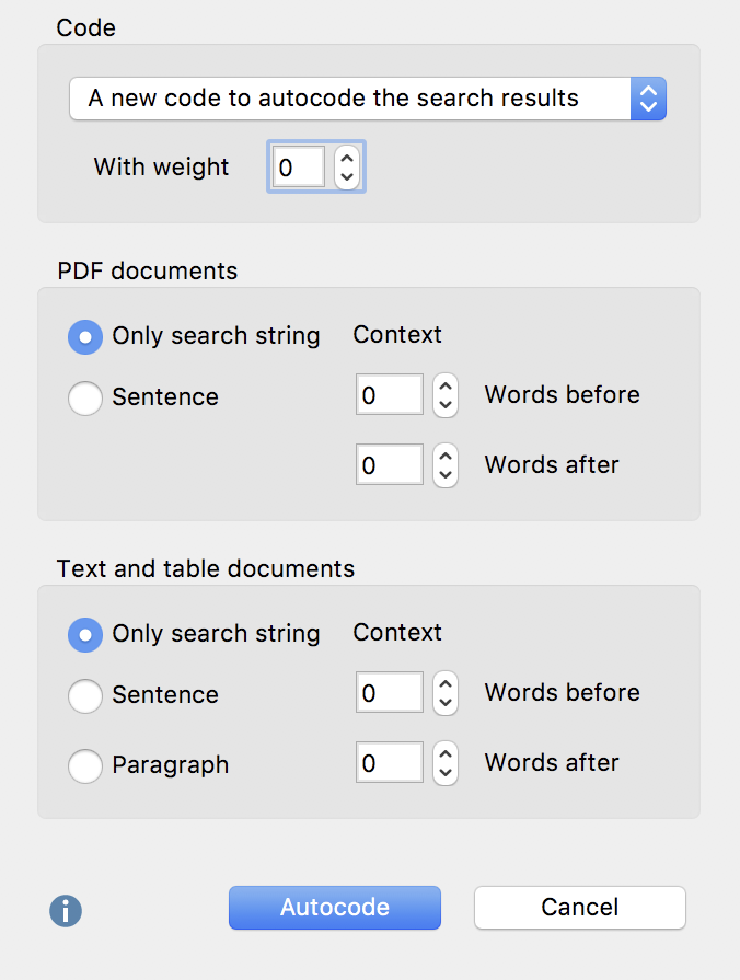 Setting options for automatic coding of search results Setting options for automatic coding of search results