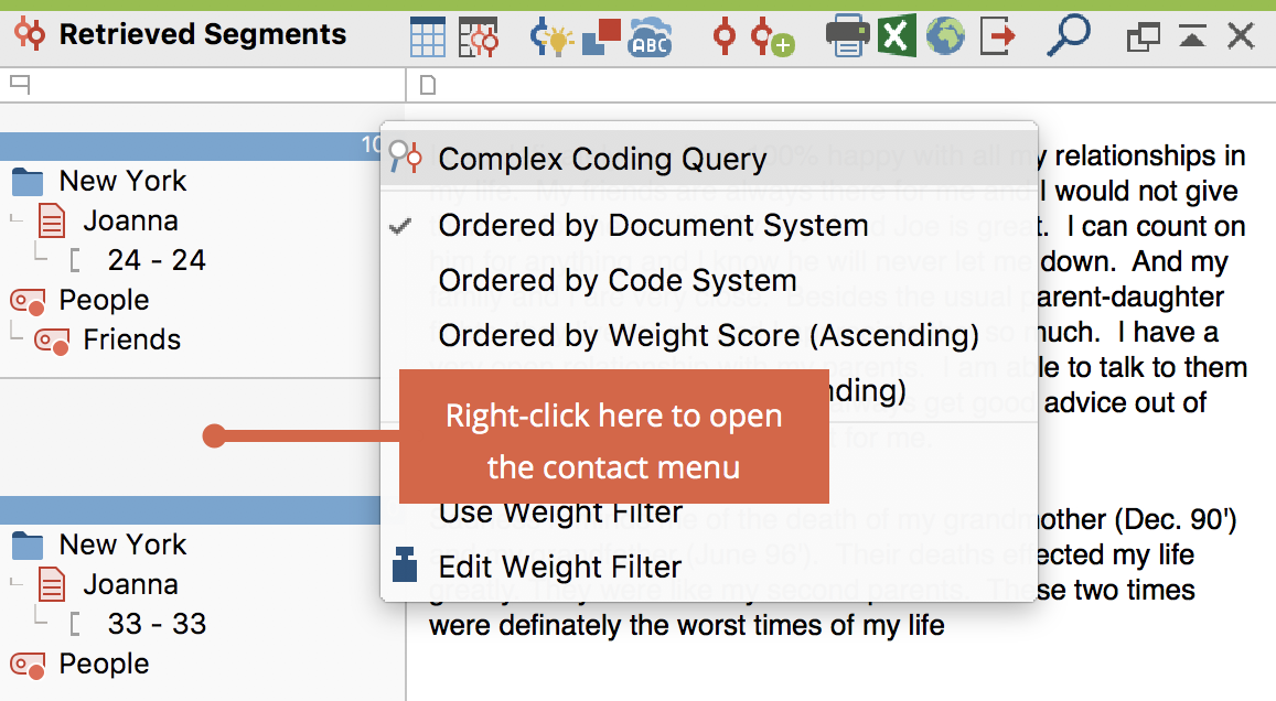 Context menu that appears when you right-click in a gray section of the column Context menu that appears when you right-click in a gray section of the column