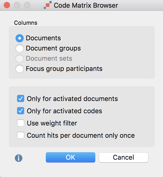 Code Matrix Browser options dialog window Code Matrix Browser options dialog window
