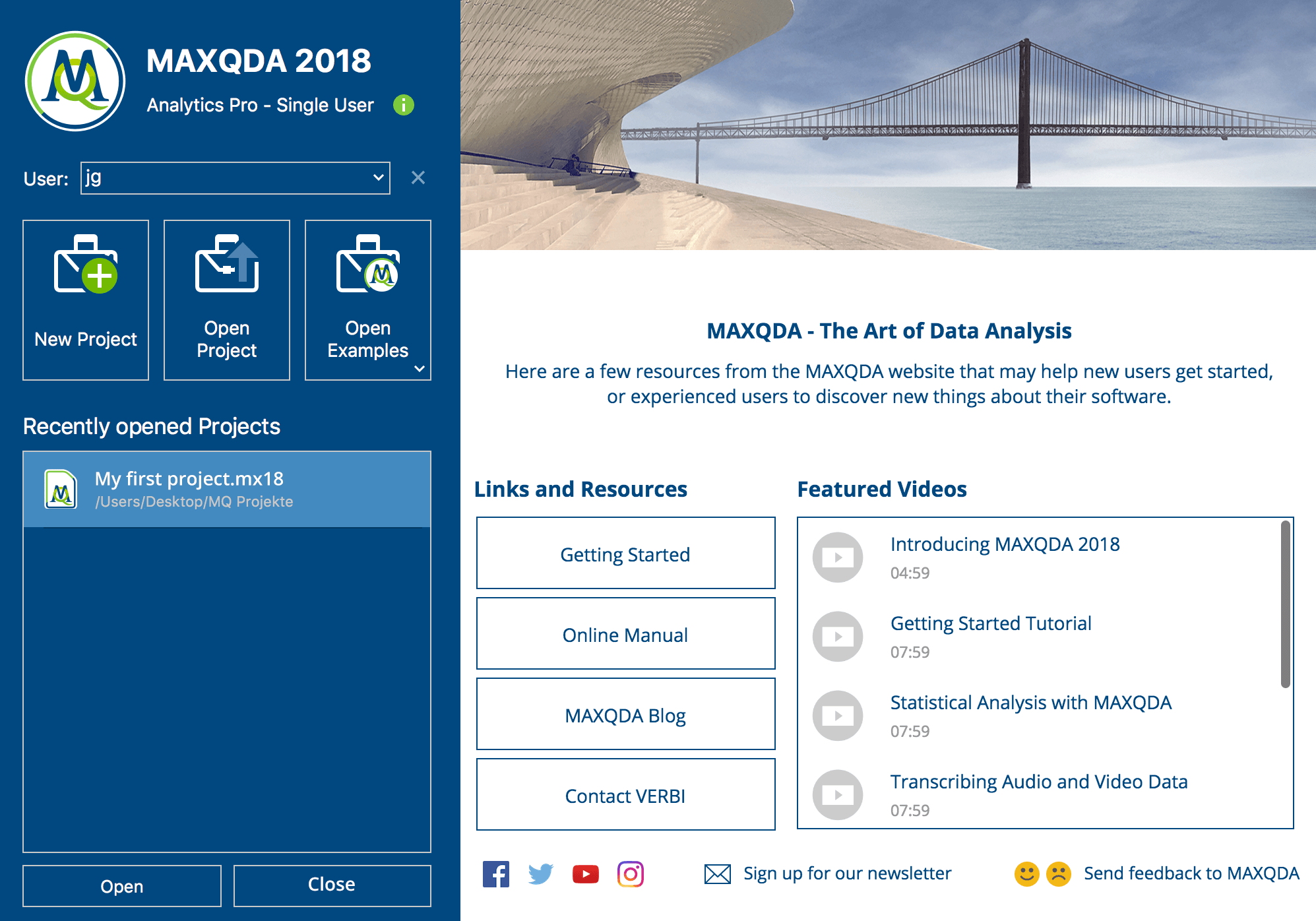 MAXQDA Start Dialog MAXQDA Start Dialog