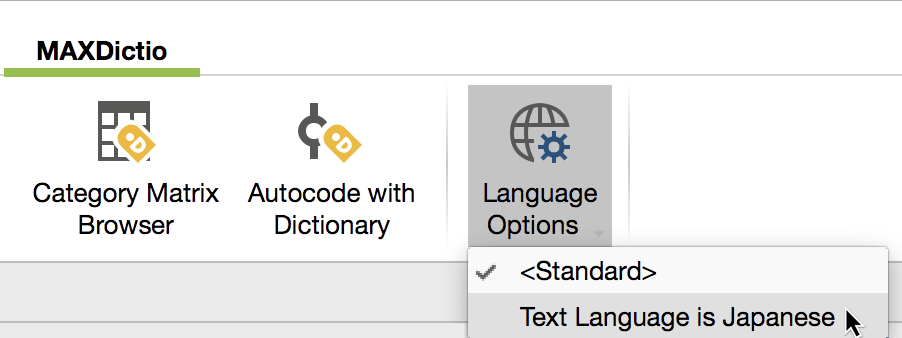 Select option for Japanese text in the MAXDictio menu Select option for Japanese text in the MAXDictio menu