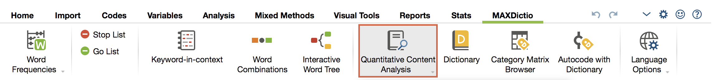 Start “Quantitative Content Anaylsis” in the tab “MAXDictio”. Start “Quantitative Content Anaylsis” in the tab “MAXDictio”.