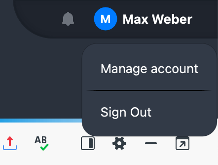 Screenshot of the MAXQDA Account avatar context menu options in MAXQDA's desktop interface