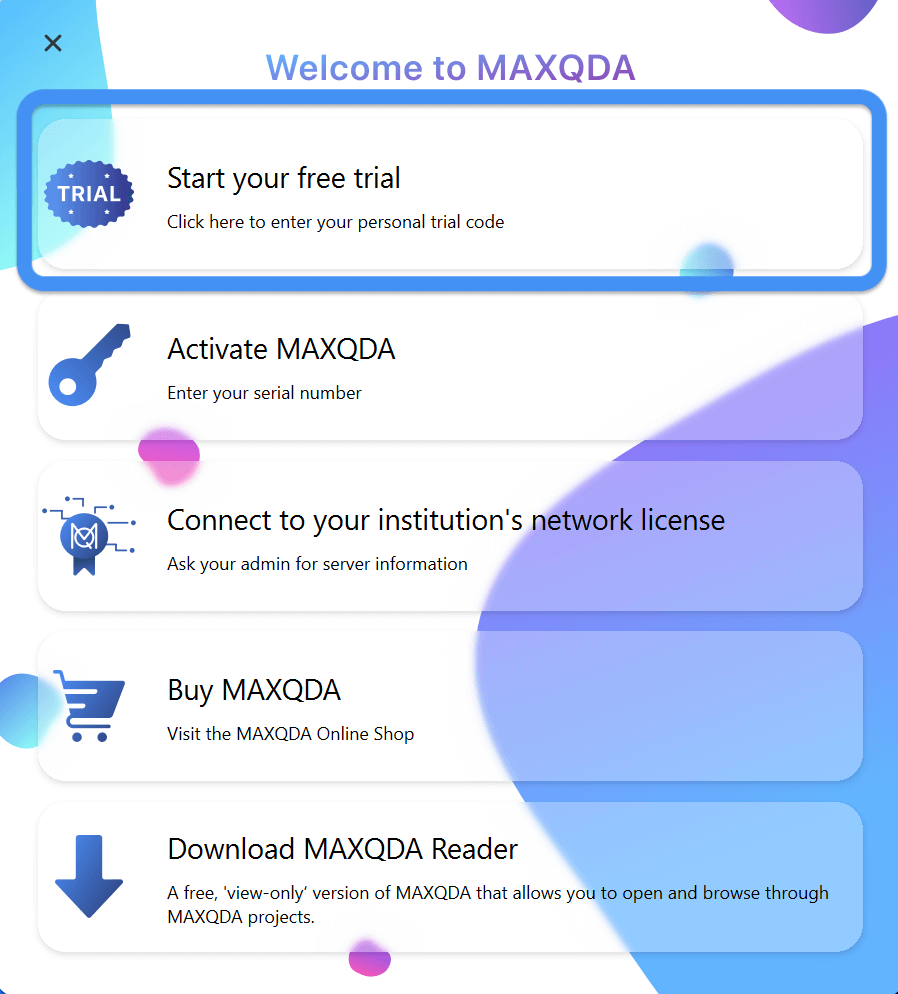 MAXQDA's activation dialog