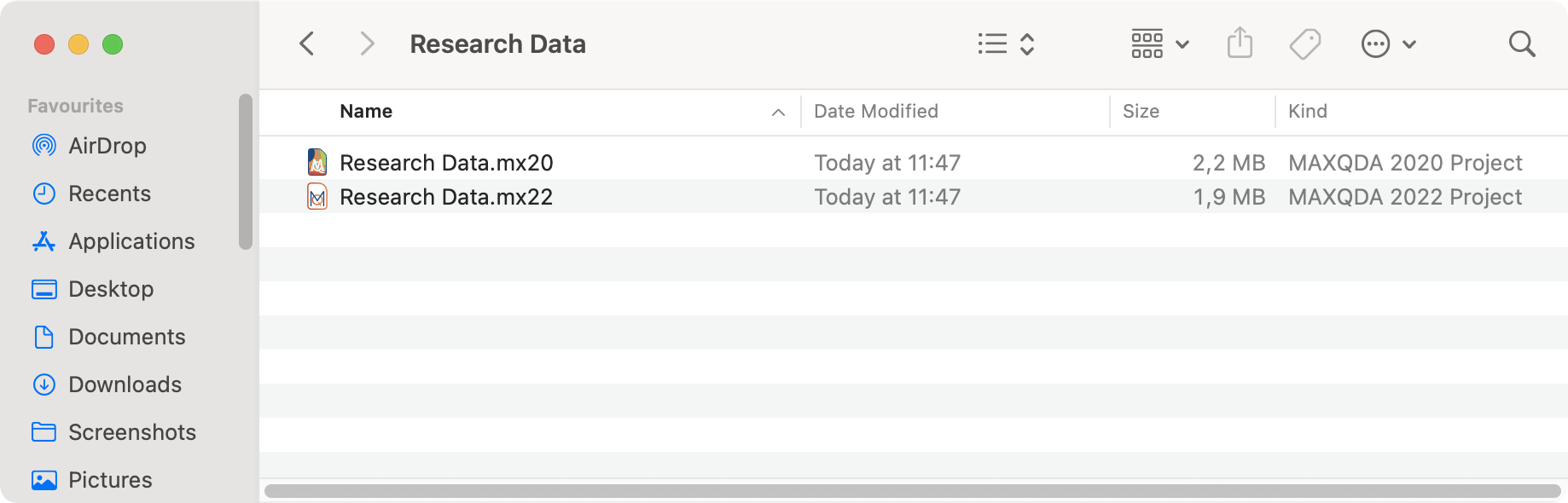 The new MAXQDA 2022 file is saved in the same folder as the source file