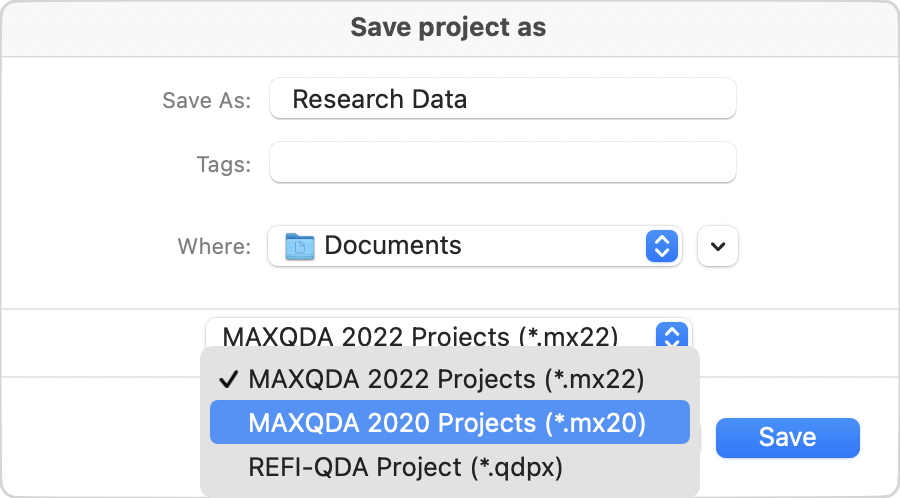 Change the file type to MAXQDA 2020 Project Change the file type to MAXQDA 2020 Project