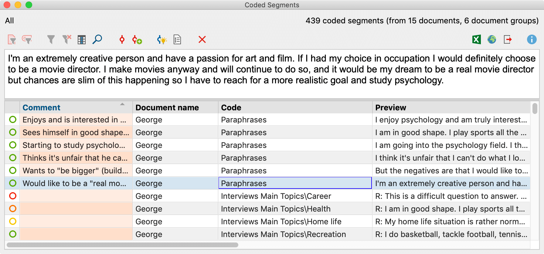 Detailed view of the “Overview of Coded Segments”