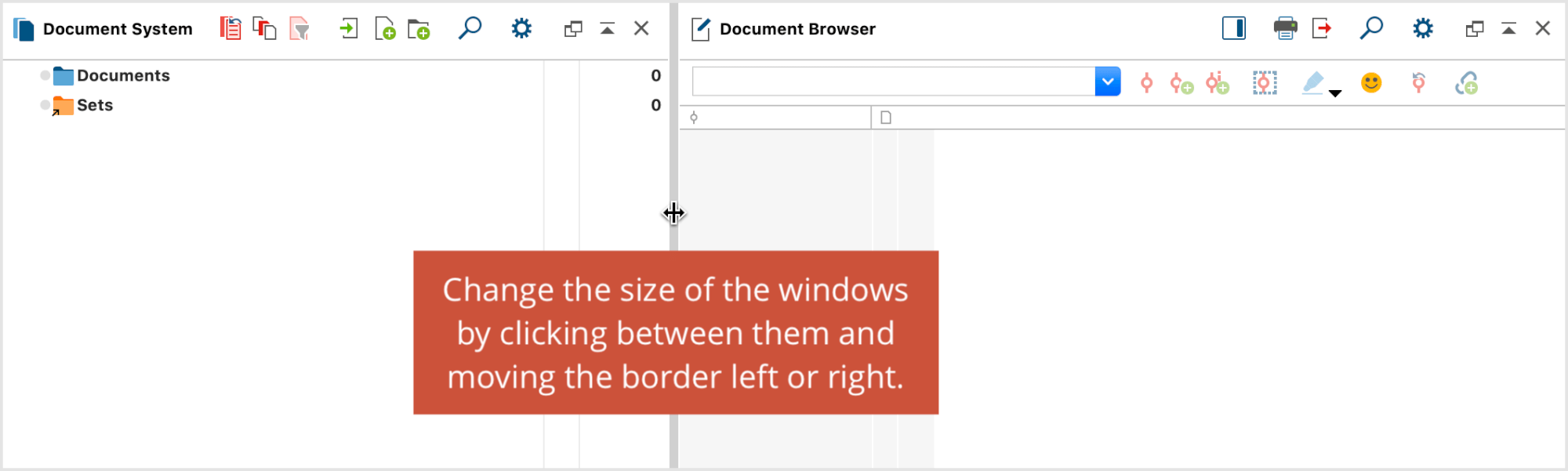 Window height and width can be adjusted by clicking and dragging borders with the mouse