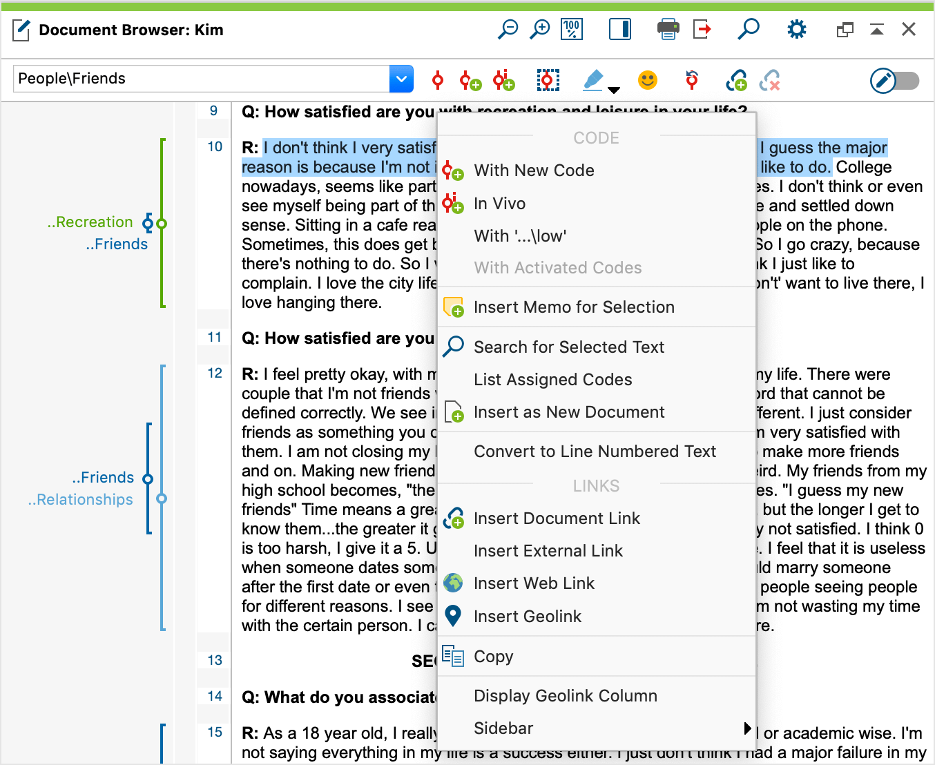 Context menu in the Document Browser Context menu in the Document Browser