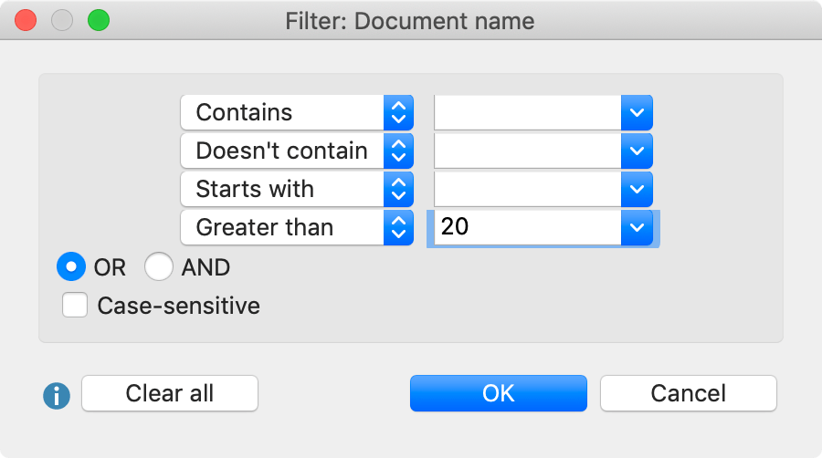 Filter window Filter window