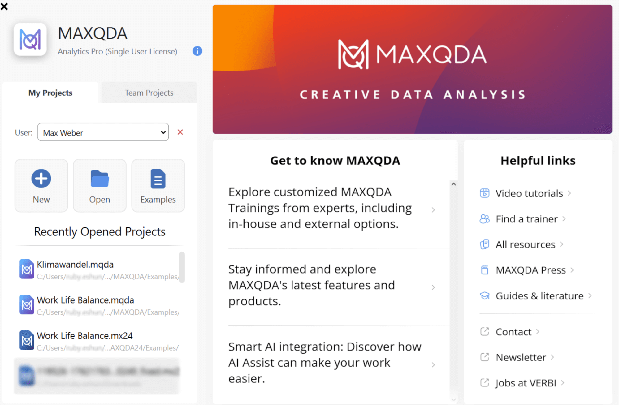 MAXQDA launch screen