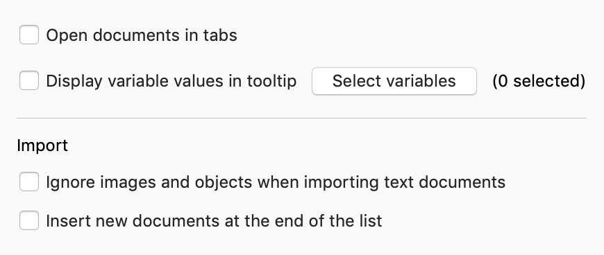 Settings for the Document System
