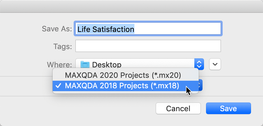 Change the file type to MAXQDA 2018 Project
