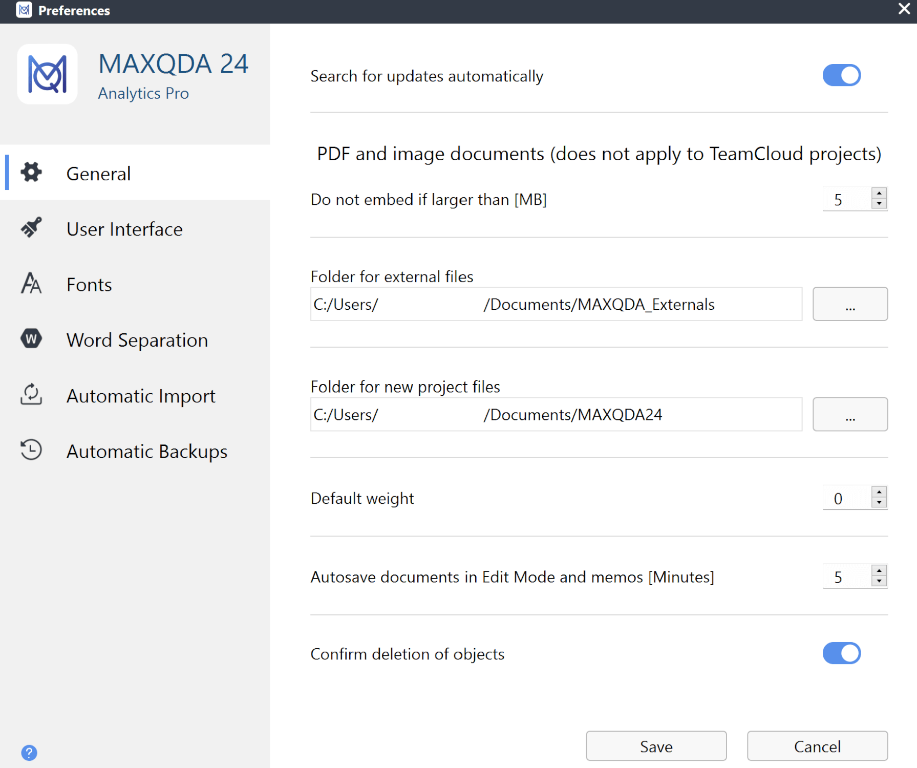 MAXQDA's general preferences MAXQDA's general preferences