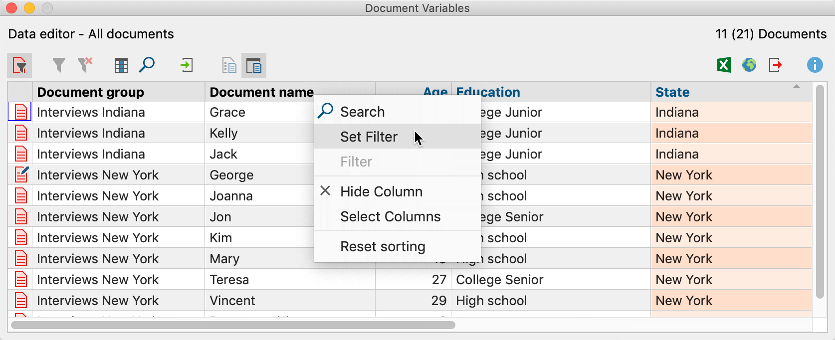 Set filter by column Set filter by column
