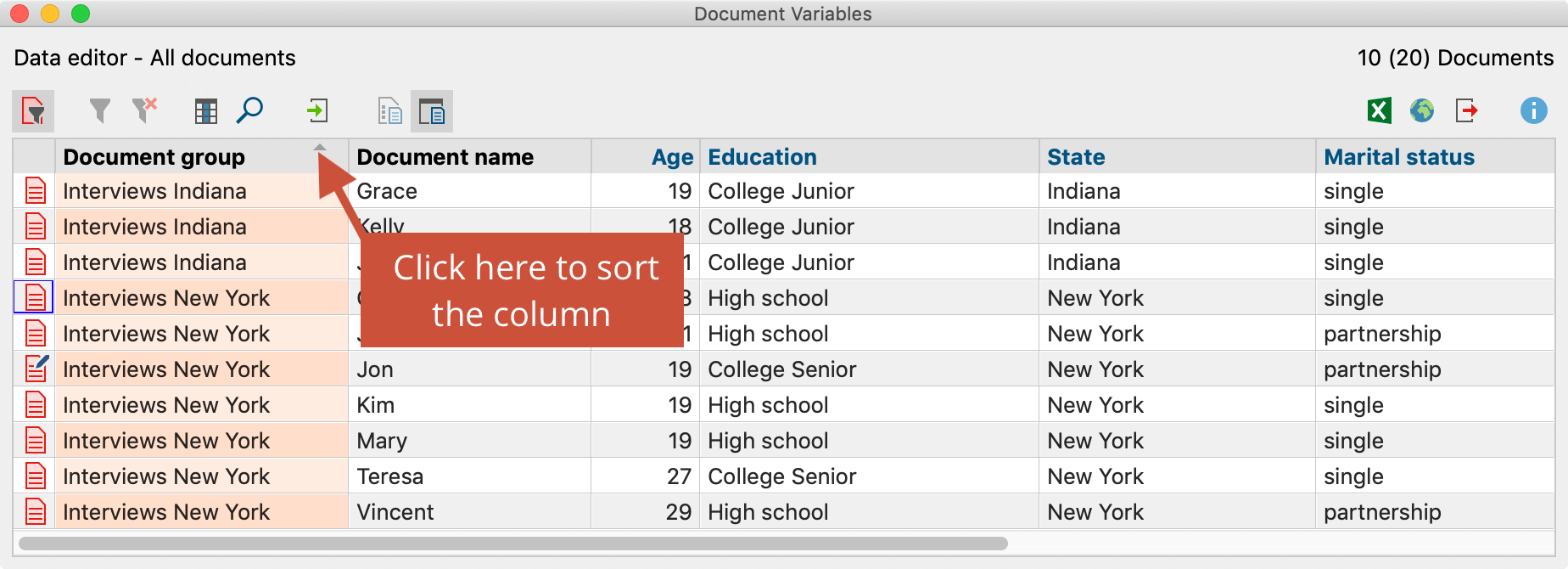 Sorting tables
