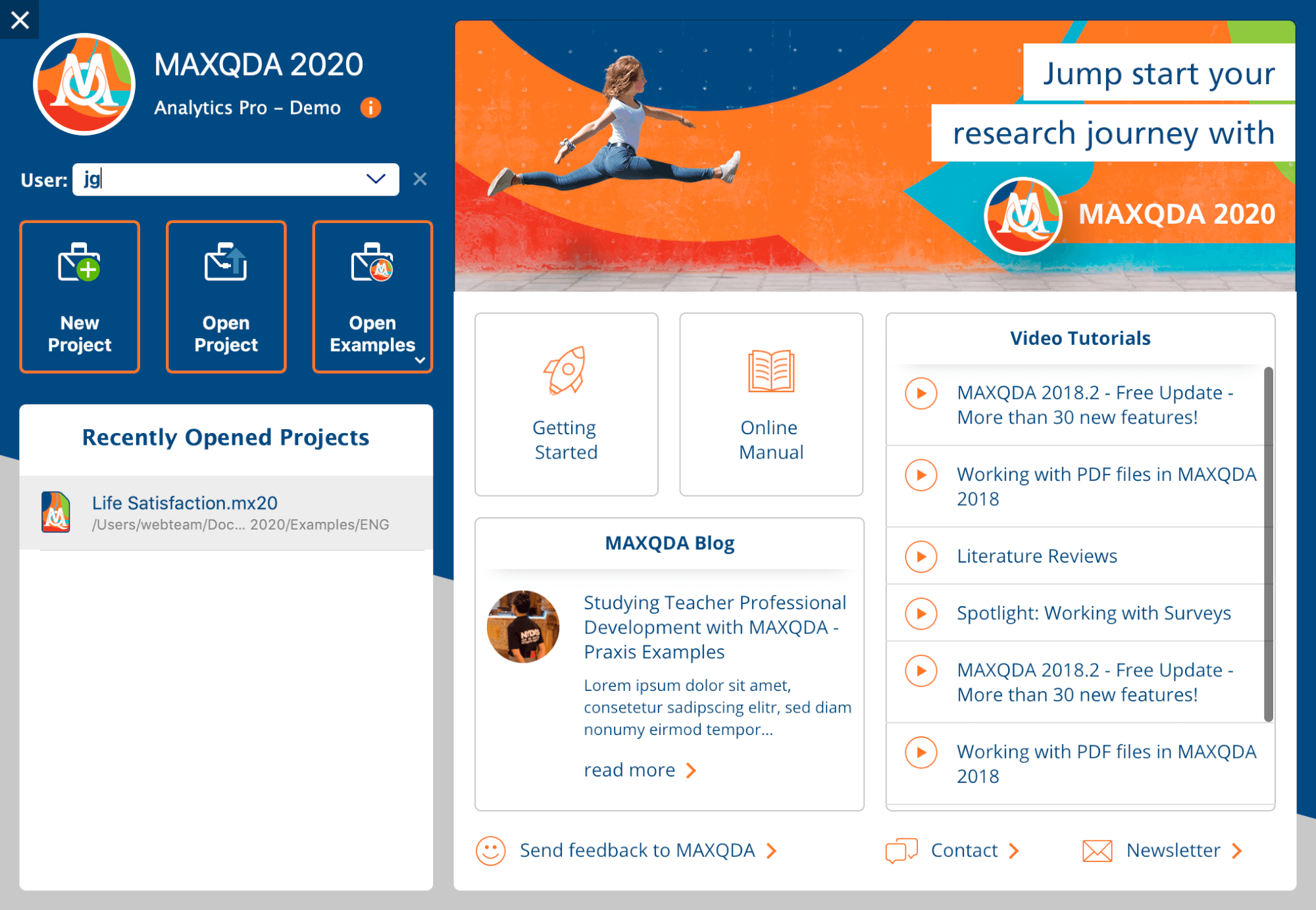 MAXQDA Start Dialog MAXQDA Start Dialog