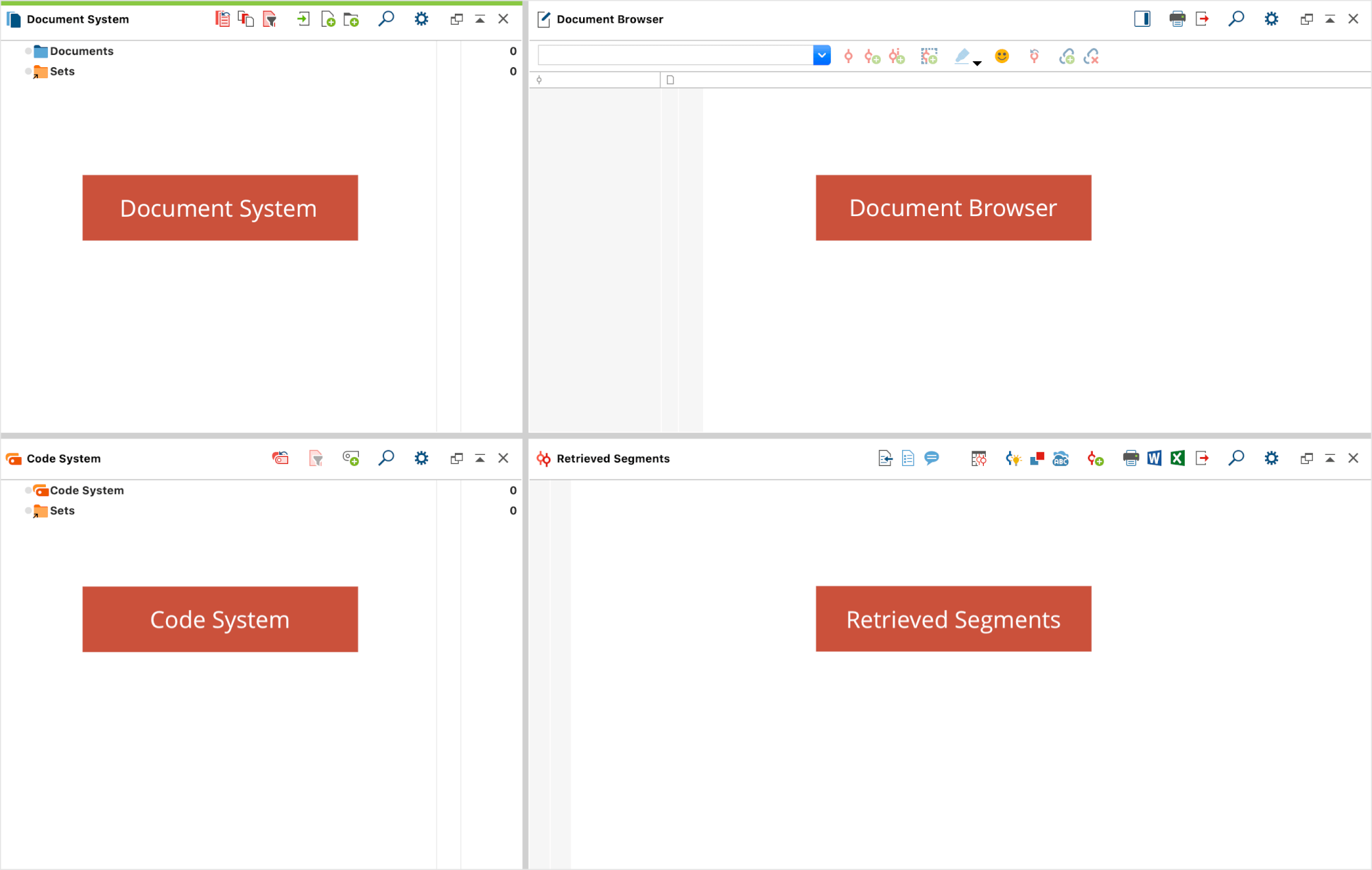 The four main MAXQDA windows