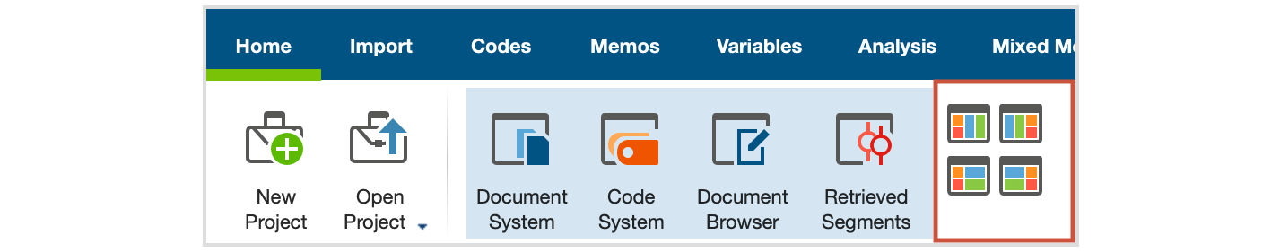  Adjusting the windows in the "Home" tab