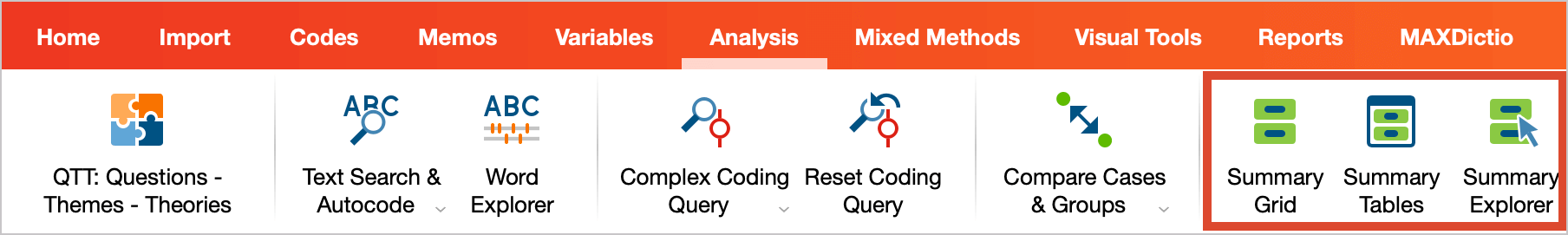 Summary functions in the Analysis Tab Summary functions in the Analysis Tab