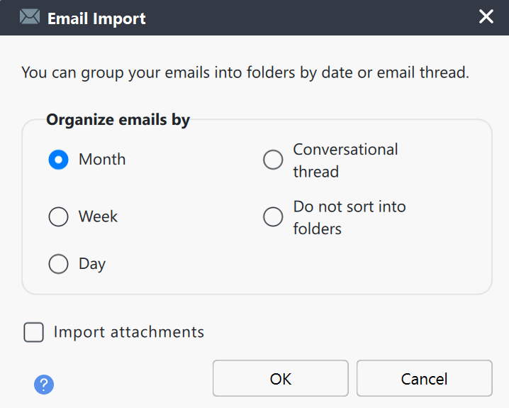 Email import options MAXQDA Screenshot with Email import options