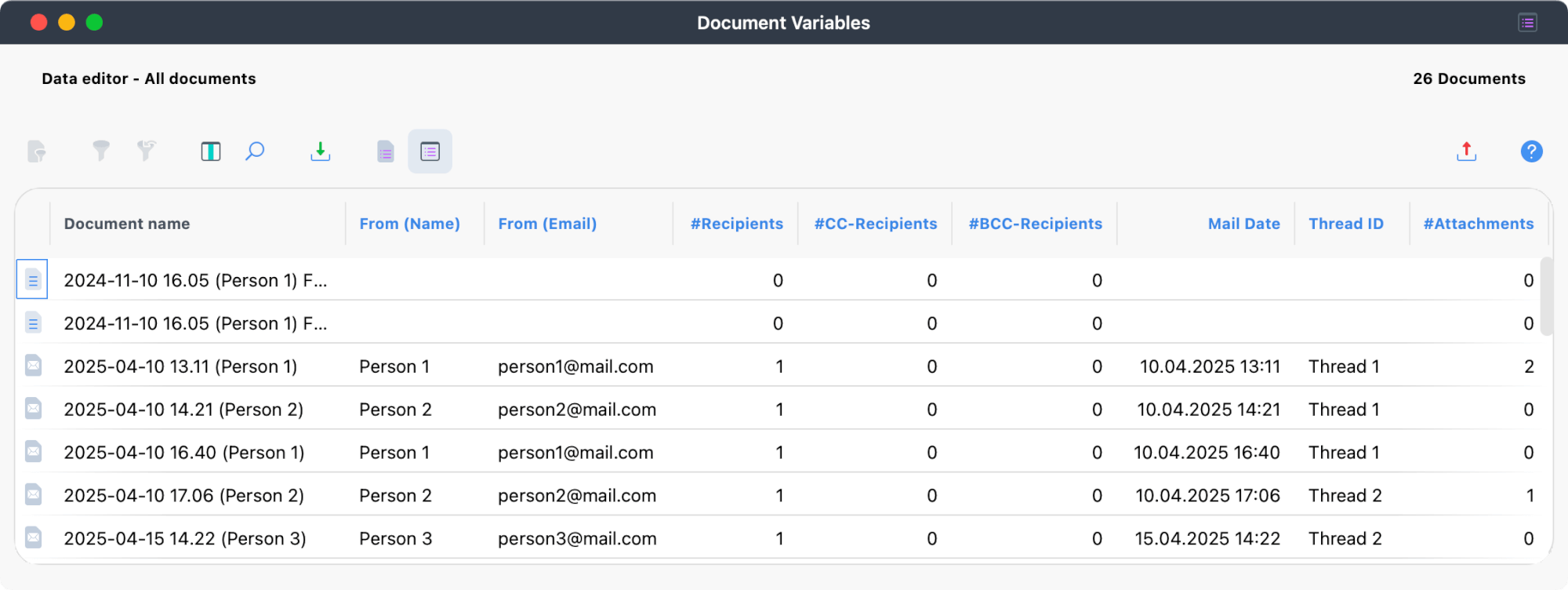Document variables of imported emails Document variables of imported emails