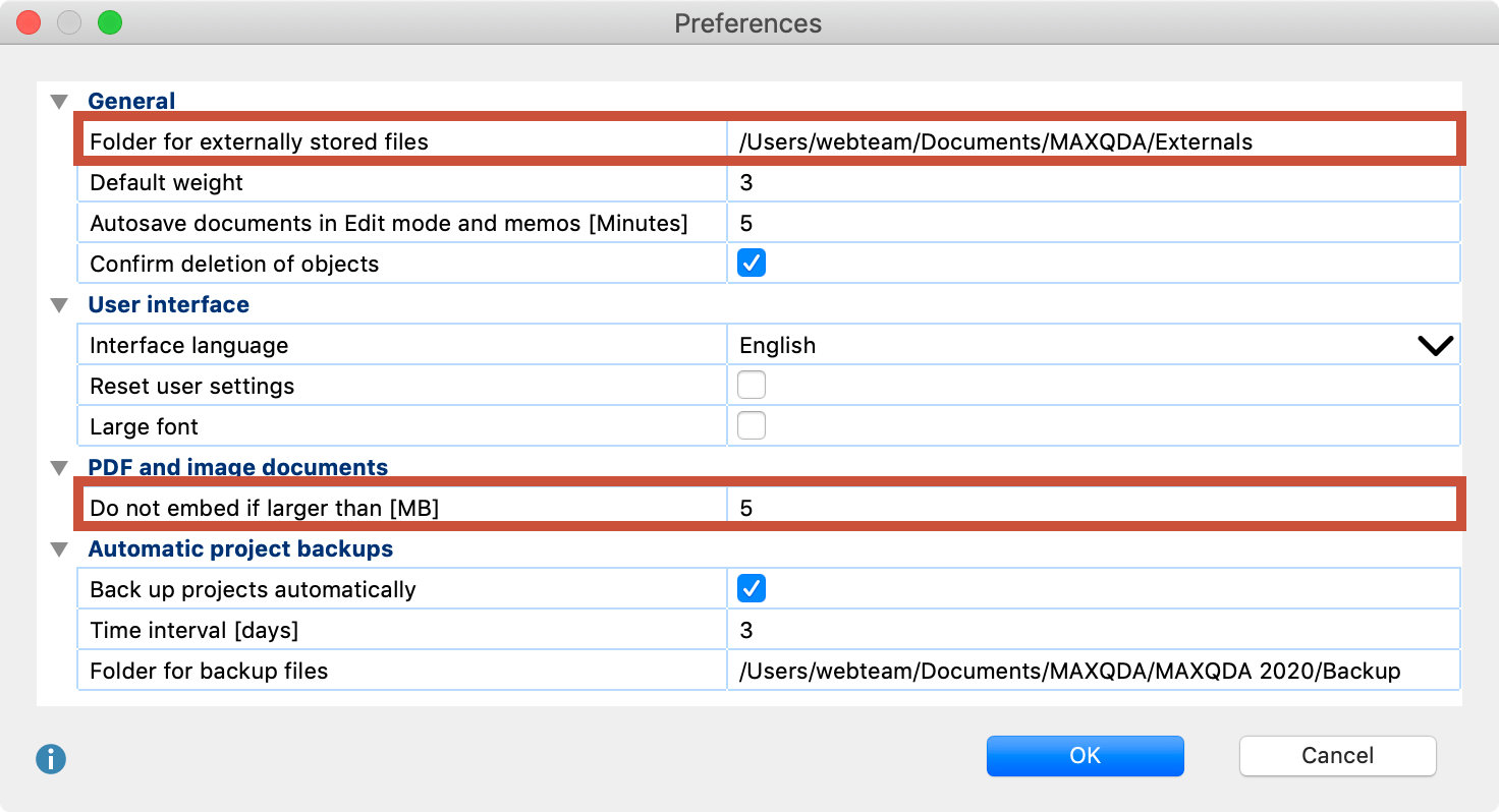 Edit settings for saved files