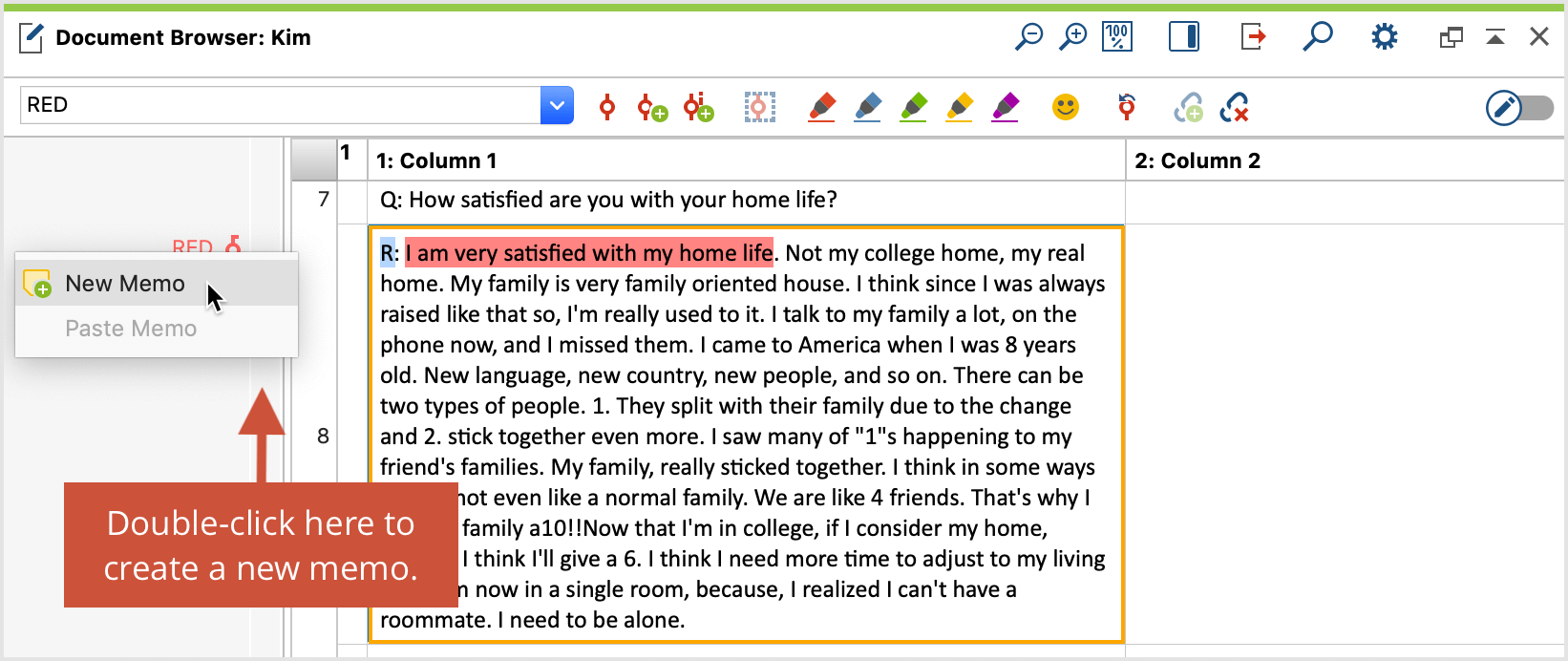 Adding memos to a table document Adding memos to a table document