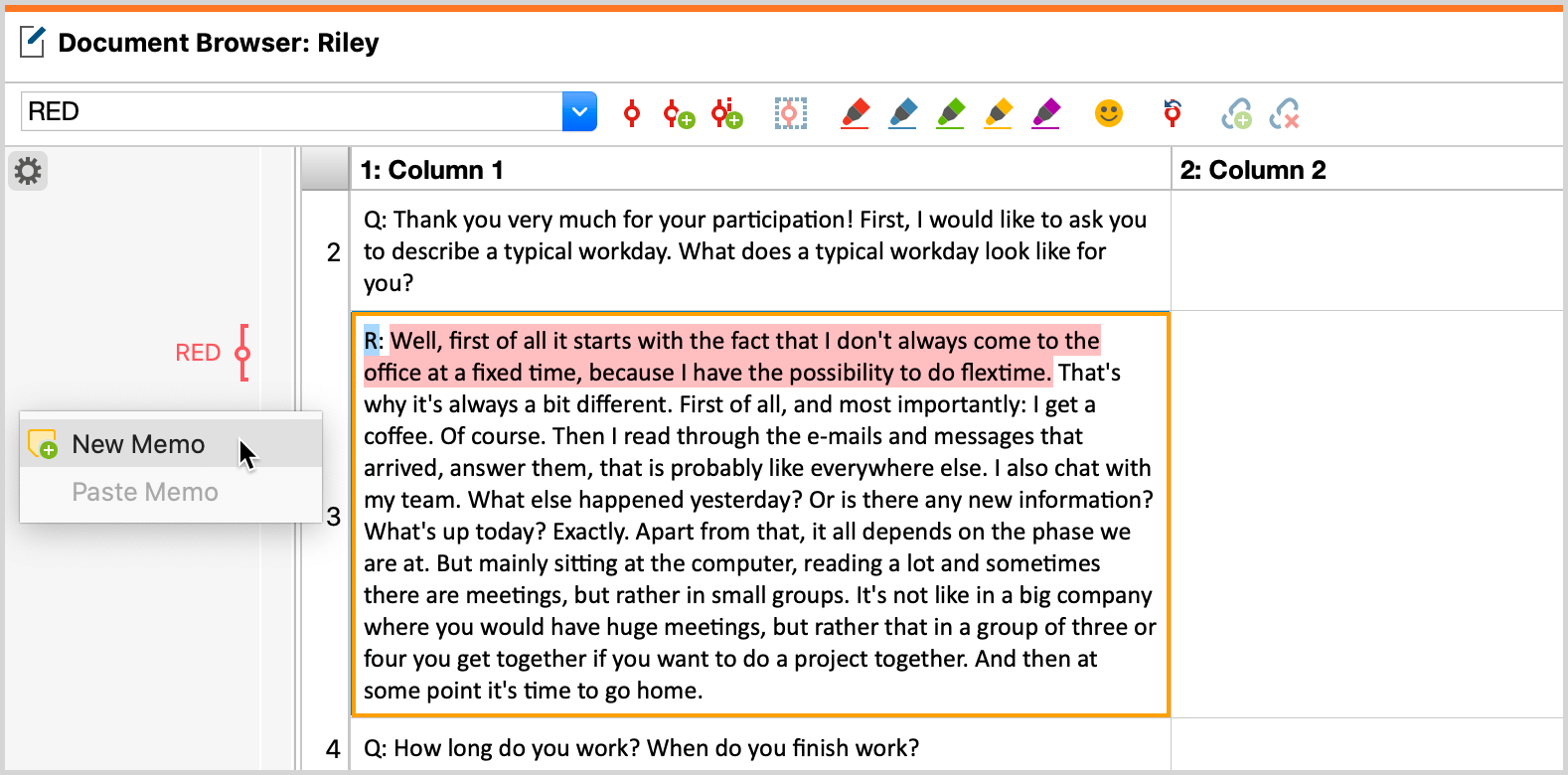 Adding memos to a table document Adding memos to a table document