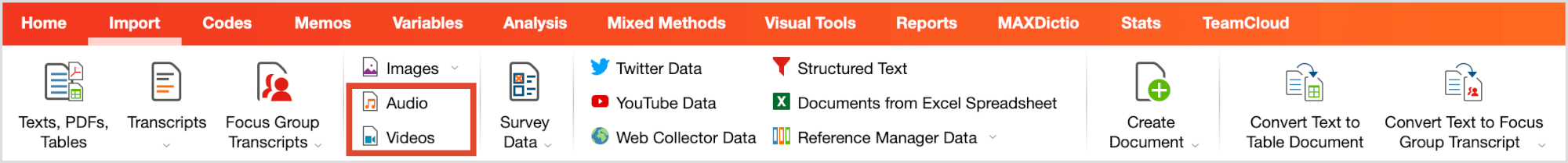 Importing data via the “Import” tab Importing data via the “Import” tab