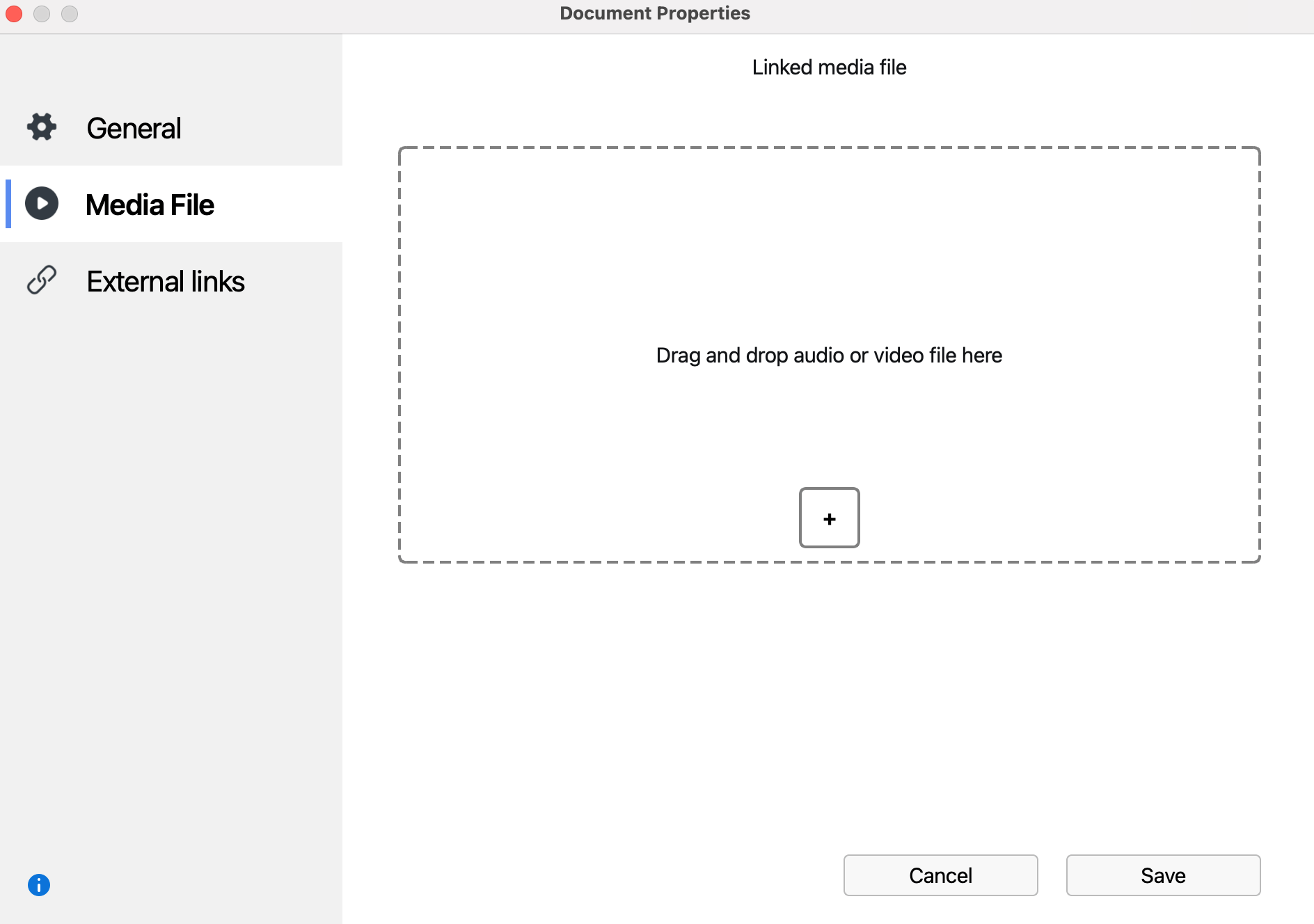 Assigning a different audio/video file to a text document in the Properties dialog box Assigning a different audio/video file to a text document in the Properties dialog box