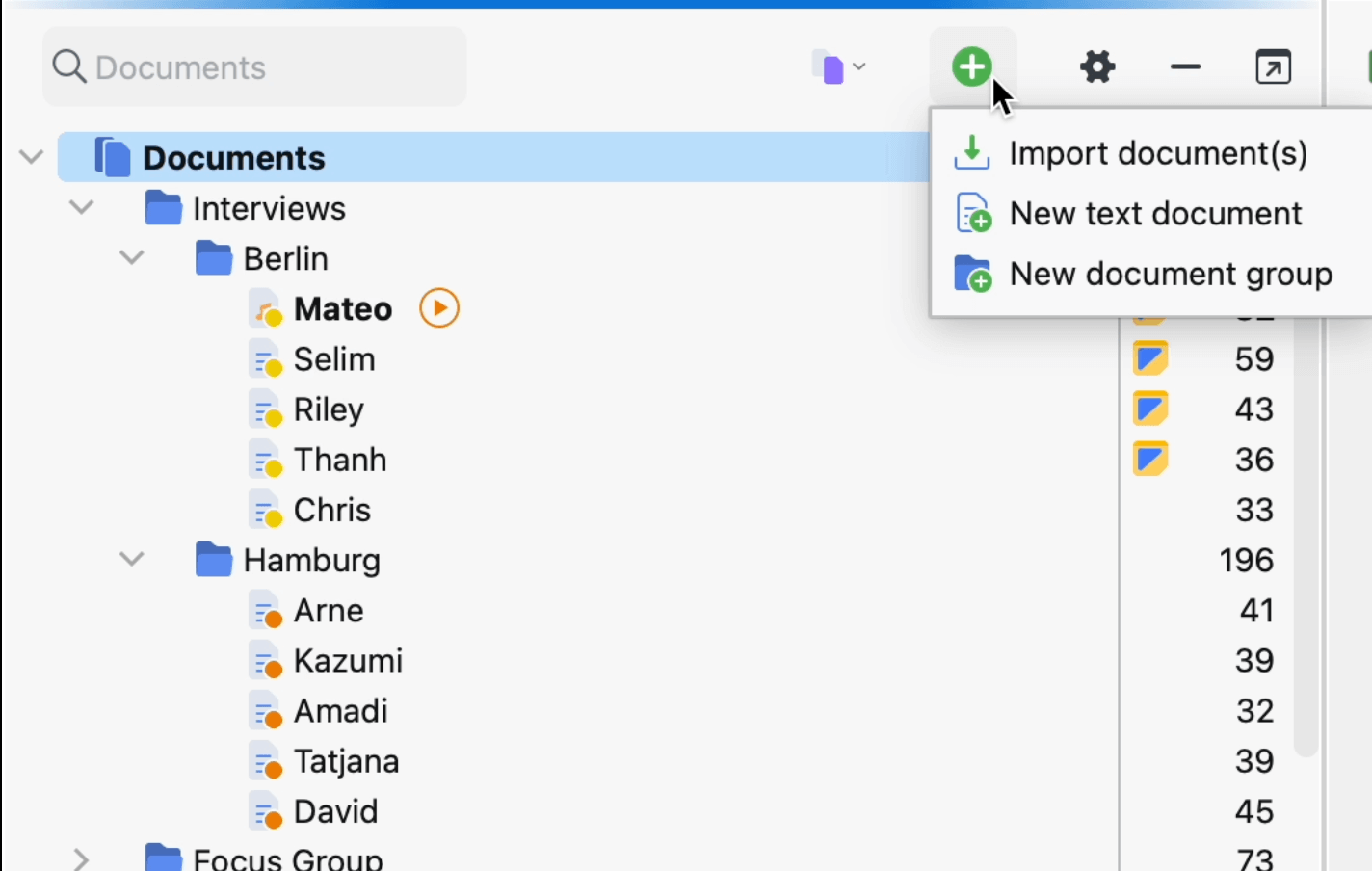 Creating a new text document in the Document System Creating a new document in the Document System