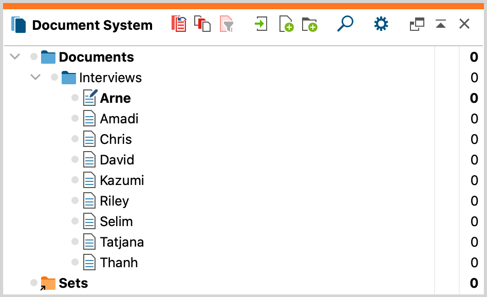 Display of documents in your ”Document System” window after import 