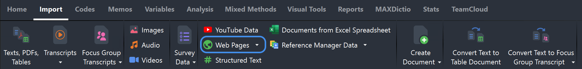 Import Web Collector data from the Import tab