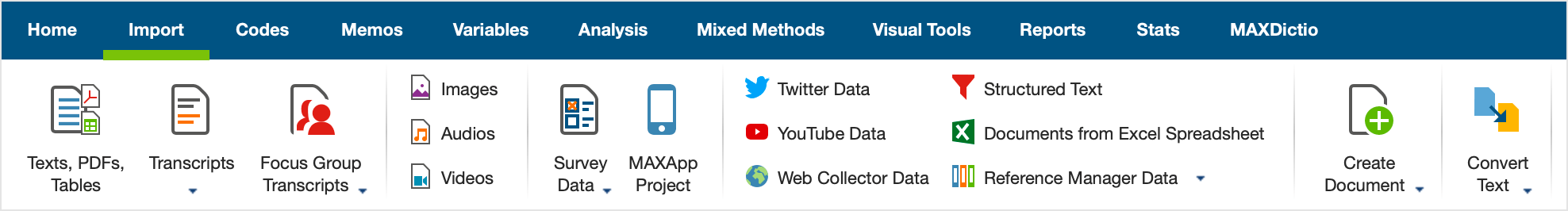 Importing data via the Import Tab Importing data via the Import tab