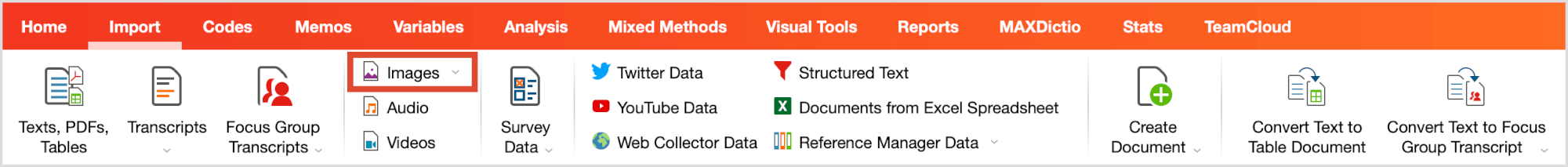 Importing data via the “Import” tab Importing data via the “Import” tab