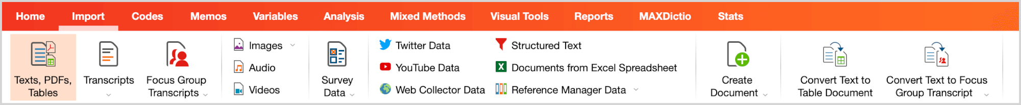 Importing data via the “Import” tab