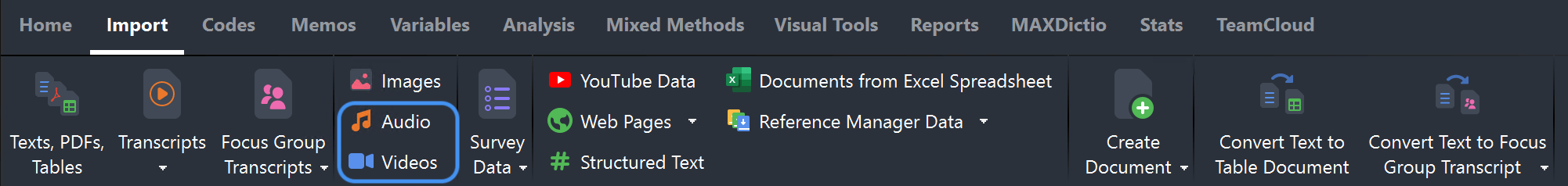 Importing data via the "Import" tab Importing data via the "Import"tab